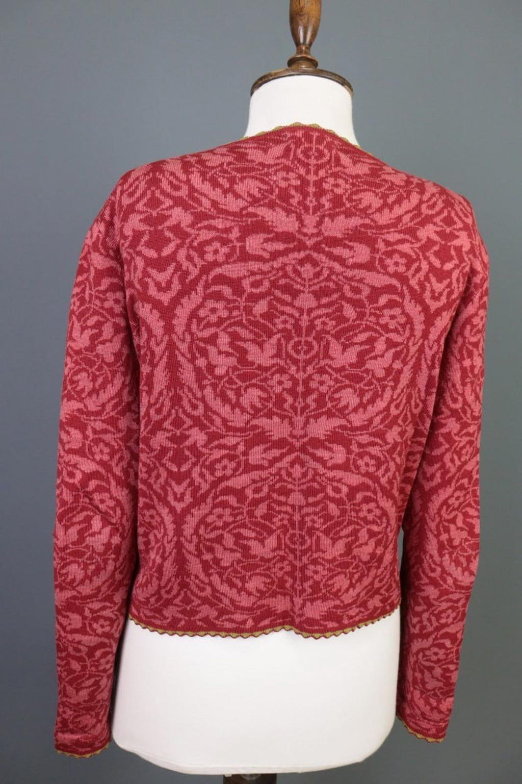 OLEANA Red Floral Round Neck Long Sleeve Button Front Cardigan Sweater S/M