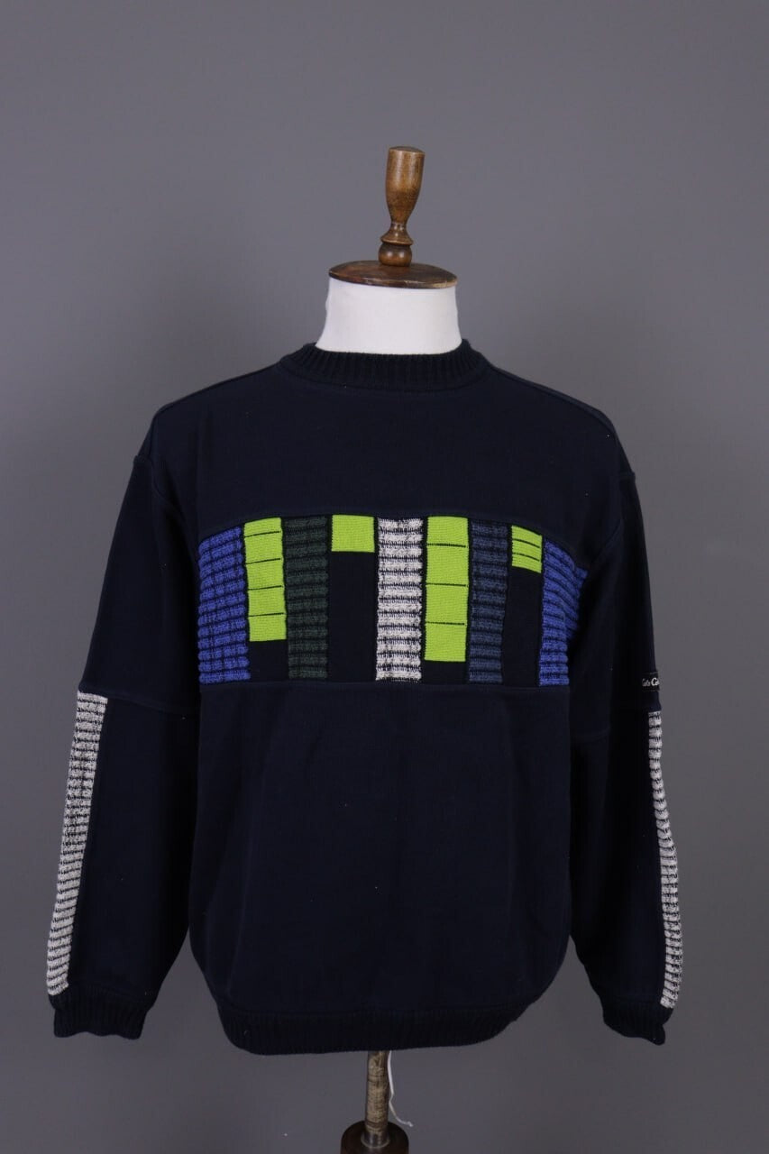 Carlo Colucci Sport Black Geometric Cotton Knit Sweater – Size M