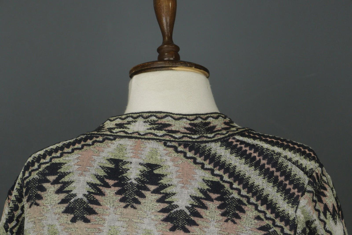 MISSONI Multicolor Cotton Geometric Raglan Sleeve Open Front Cardigan – Size 42