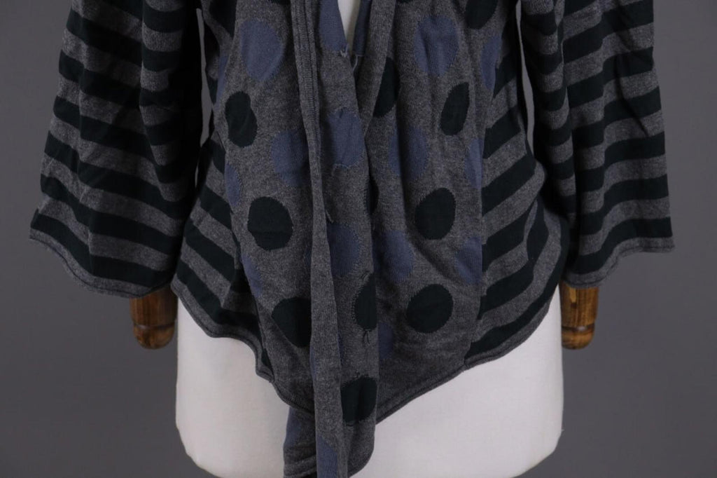 GUDRUN SJODEN Gray Dotted Striped Cape Wrape Knit Cardigan Sweater – Size L