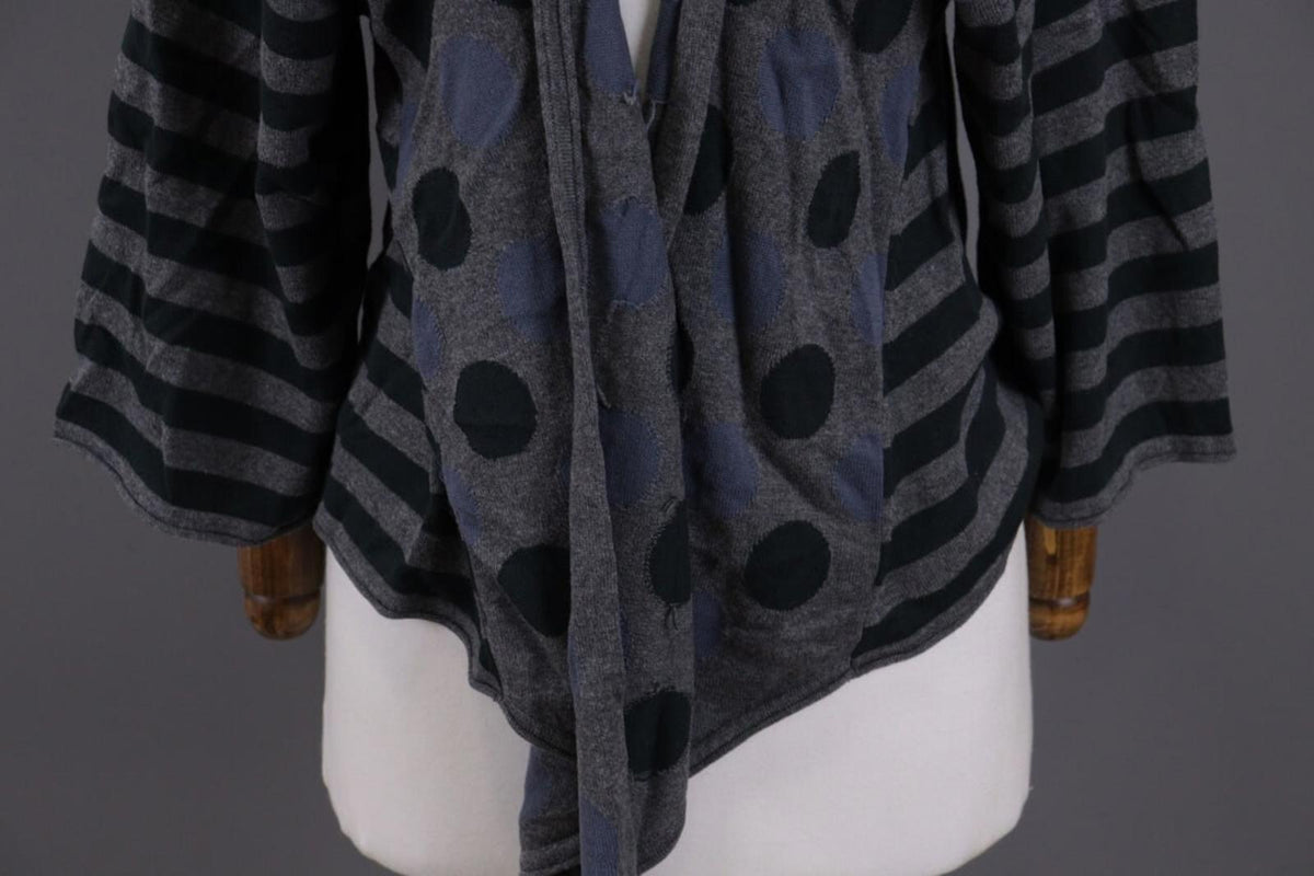 GUDRUN SJODEN Gray Dotted Striped Cape Wrape Knit Cardigan Sweater – Size L