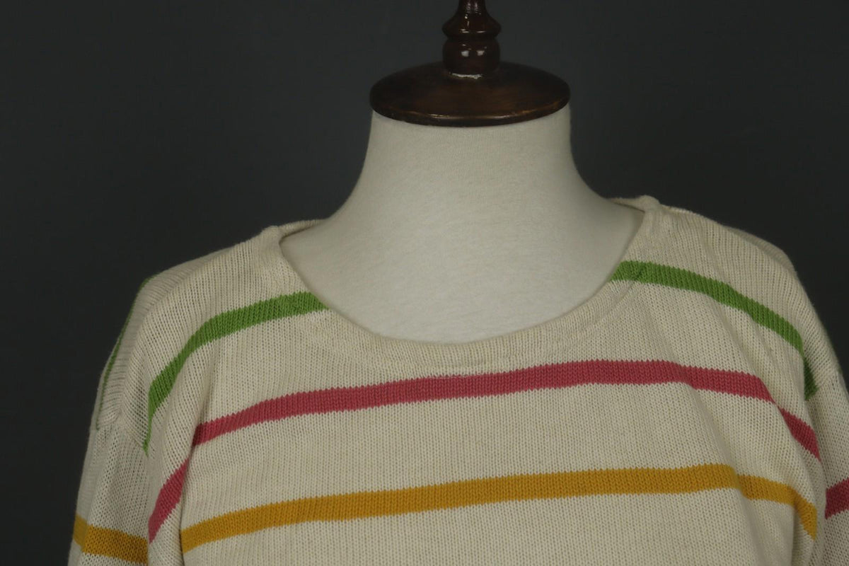 GUDRUN SJODEN Multicolor Striped Linen Crew Neck Long Sleeve Sweater – Size M
