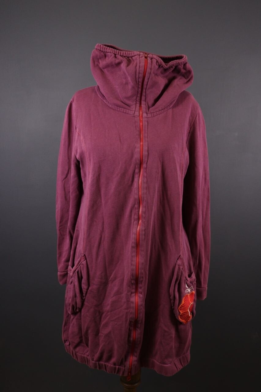 Deerberg Burgundy Floral Embroidered High Neck Full Zip Sweater – Size L