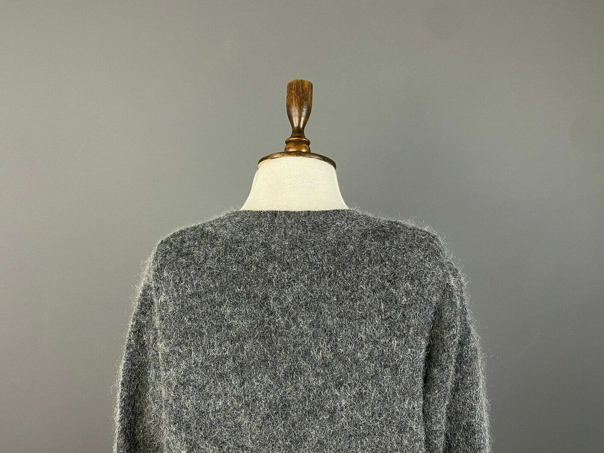 Ganni Grey V-Neck Mohair Wool Sweater – Women's XS