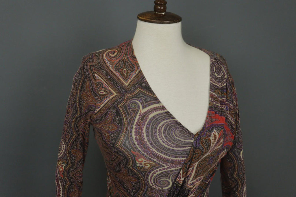 ETRO Milano Multicolor Paisley Classic Long Sleeve V-Neck Mini Dress – Size 42