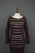 SARAH PACINI Maroon White Striped Knitted Long Sleeve Round Neck Dress M / L