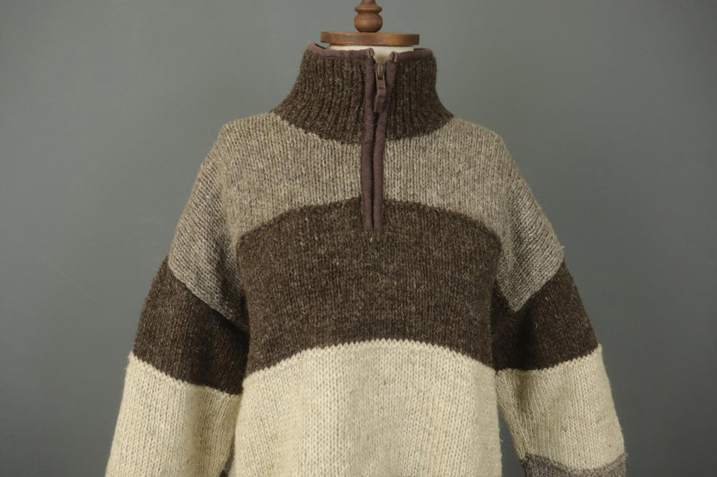 PACHAMAMA Multi Striped Wool Cable Knit Mock Neck 1/4 Zip Sweater – Size L / M