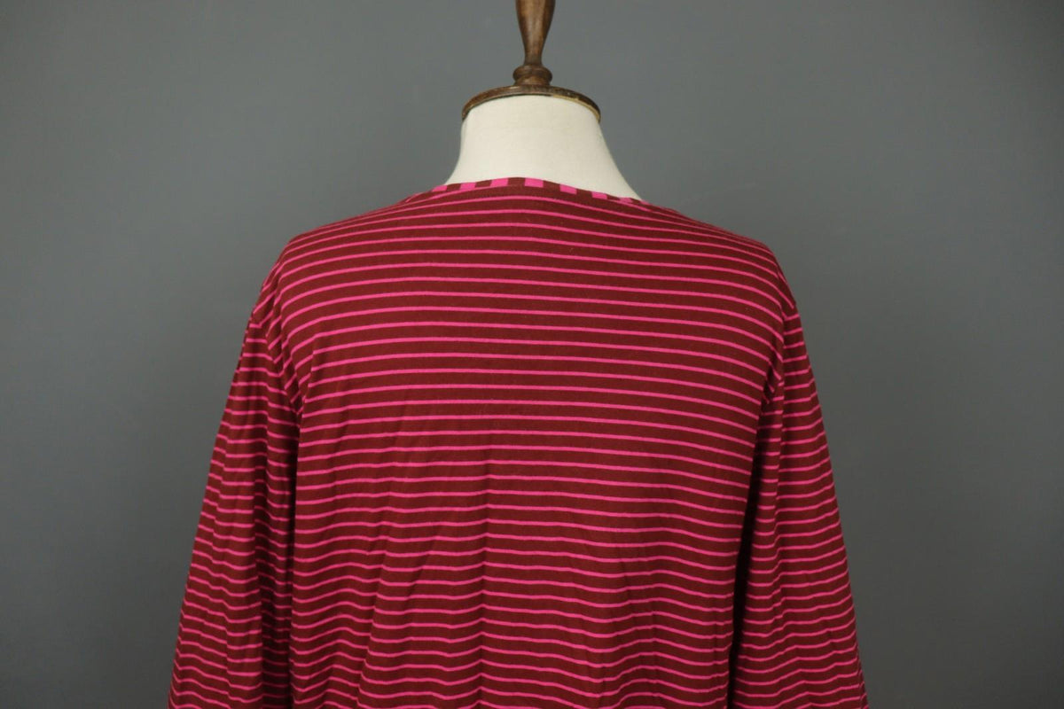 GUDRUN SJÖDEN Burgundy Pink Stripe Organic Cotton Long Sleeve Shift Dress – Size L