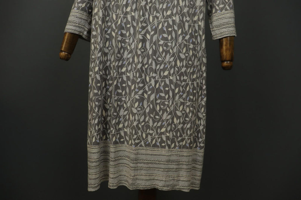 GUDRUN SJODEN Gray Leaf Print Cotton V-Neck Summer Pullover Maxi Dress – Size XL