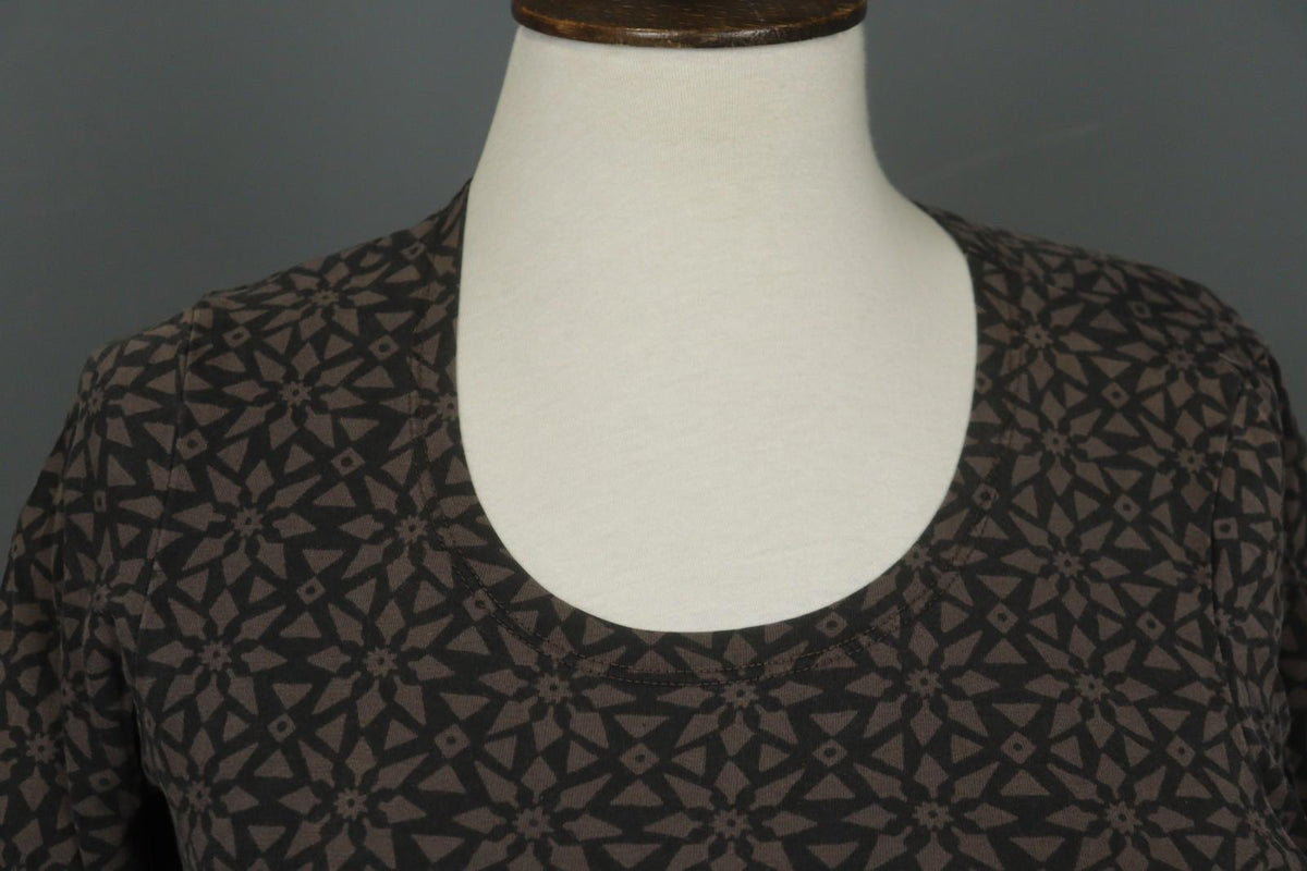 GUDRUN SJODEN Brown Printed Long Sleeve Round Neck Tunic Blouse Top – Size S