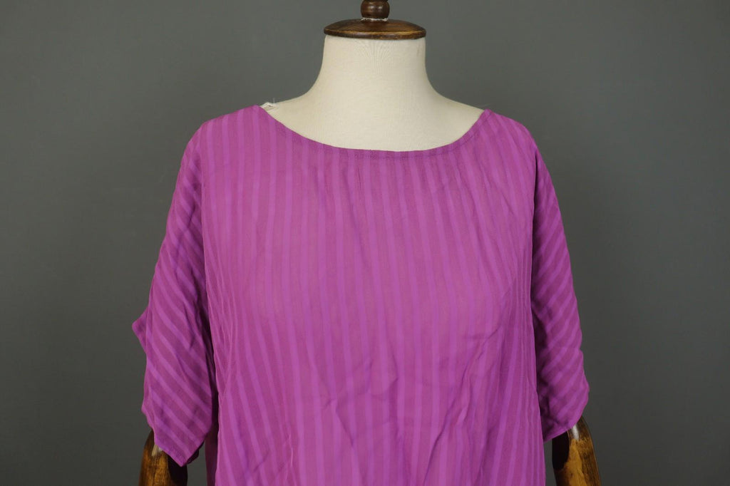GUDRUN SJODEN Pink Striped 100% Viscose Short Sleeve Pullover Blouse Top Sz L/XL