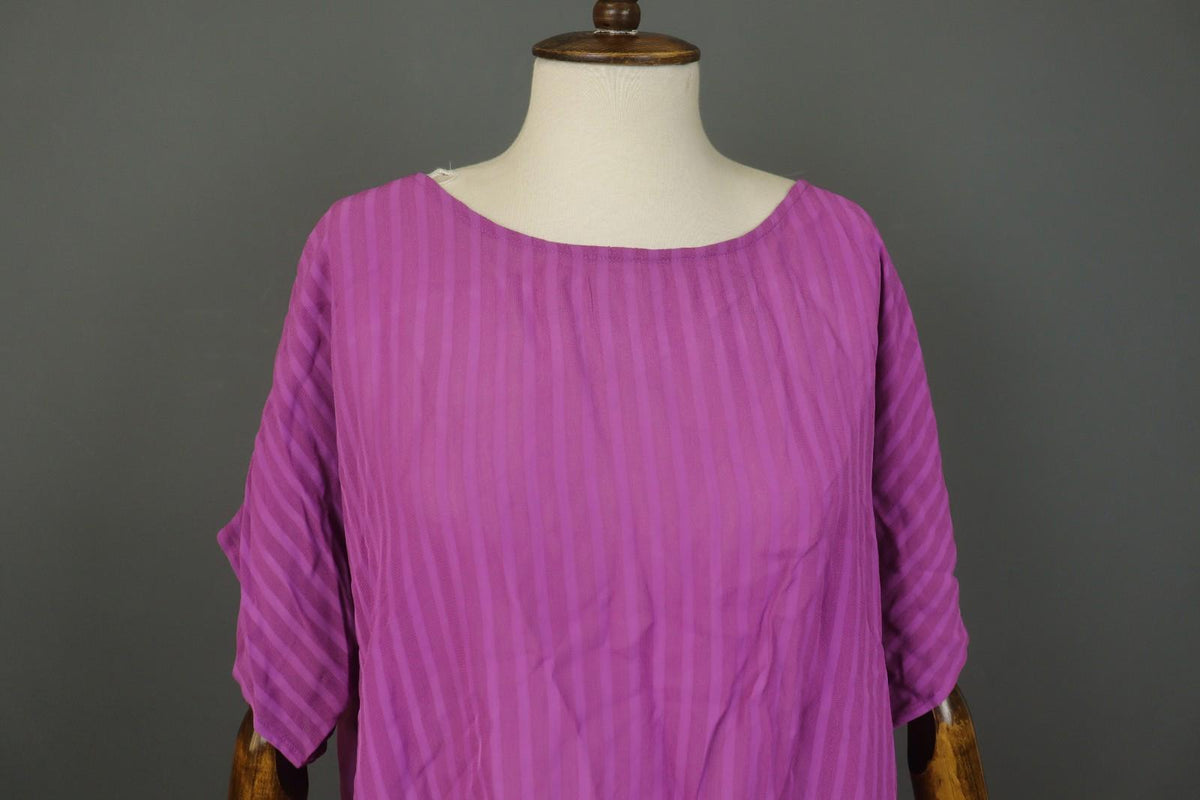 GUDRUN SJODEN Pink Striped 100% Viscose Short Sleeve Pullover Blouse Top Sz L/XL