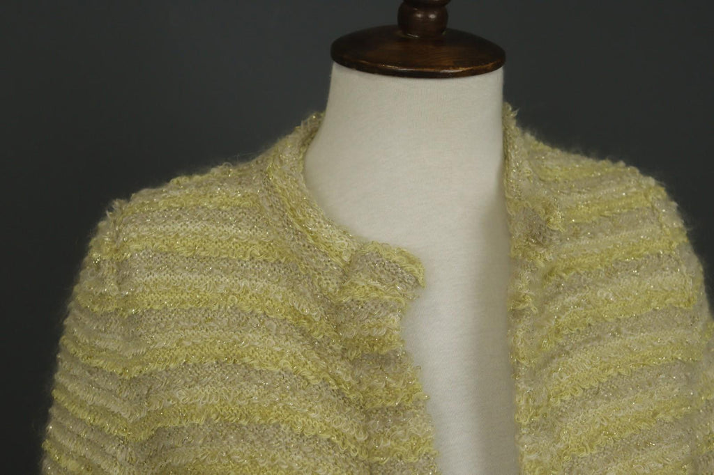 ESCADA Beige Knitted Casual Raglan Sleeve Metallic Open Front Cardigan – Size 38