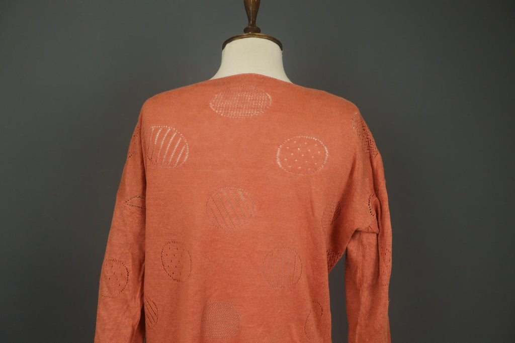 GUDRUN SJODEN Orange Linen Long Sleeve Round Neck Pullover Shift Dress – Size M