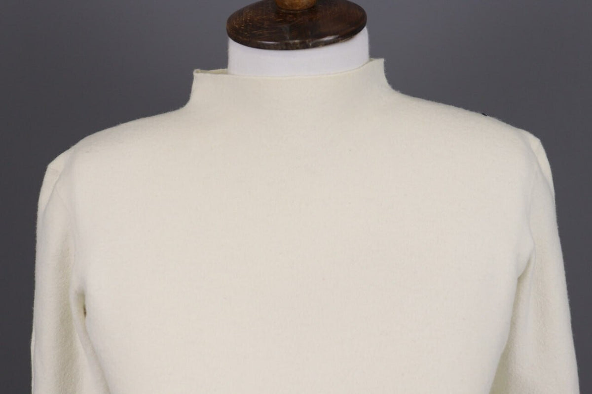 Adam Lippes Beige High Neck Merino 3/4 Sleeve Wool Knitted Sweater – Size L