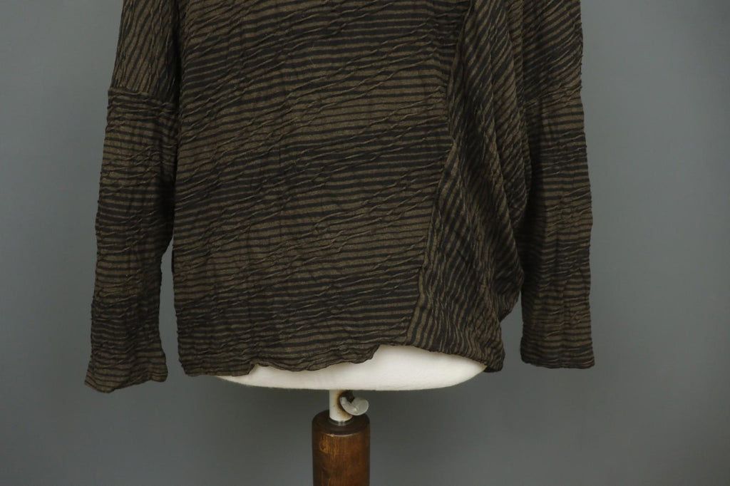 OSKA Brown Black Striped Viscose Blend Seersucker Long Sleeve Blouse Top – Size 1