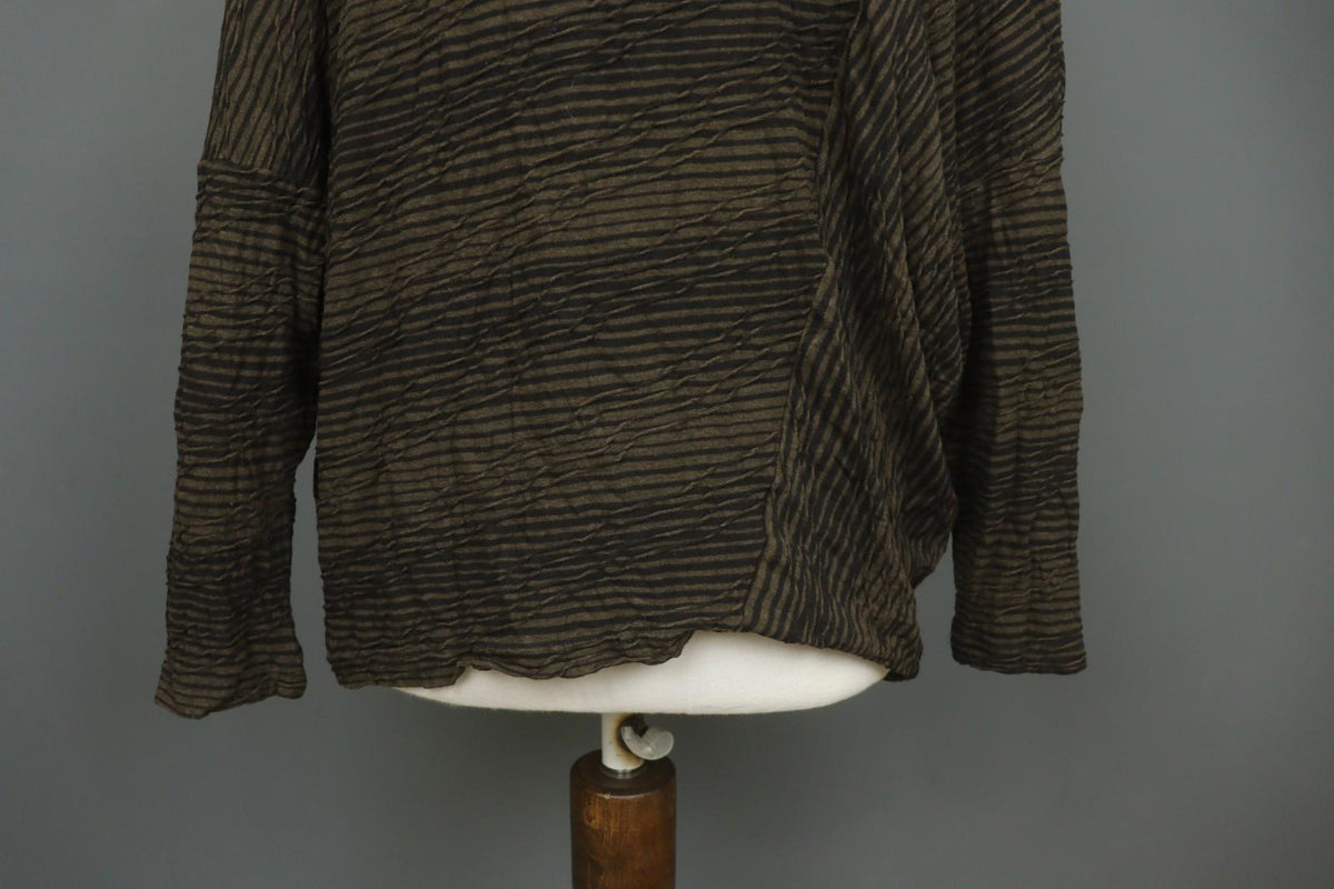 OSKA Brown Black Striped Viscose Blend Seersucker Long Sleeve Blouse Top – Size 1