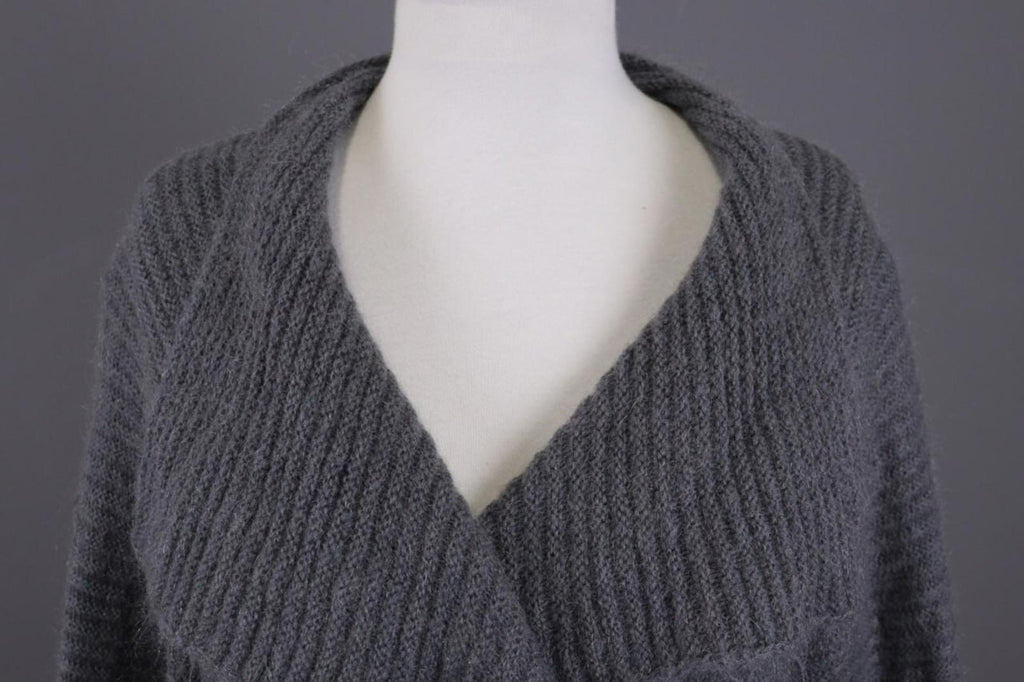 GUDRUN SJODEN Gray Ribbed Mohair Wool Cape Wrape Cardigan Sweater – Size XL