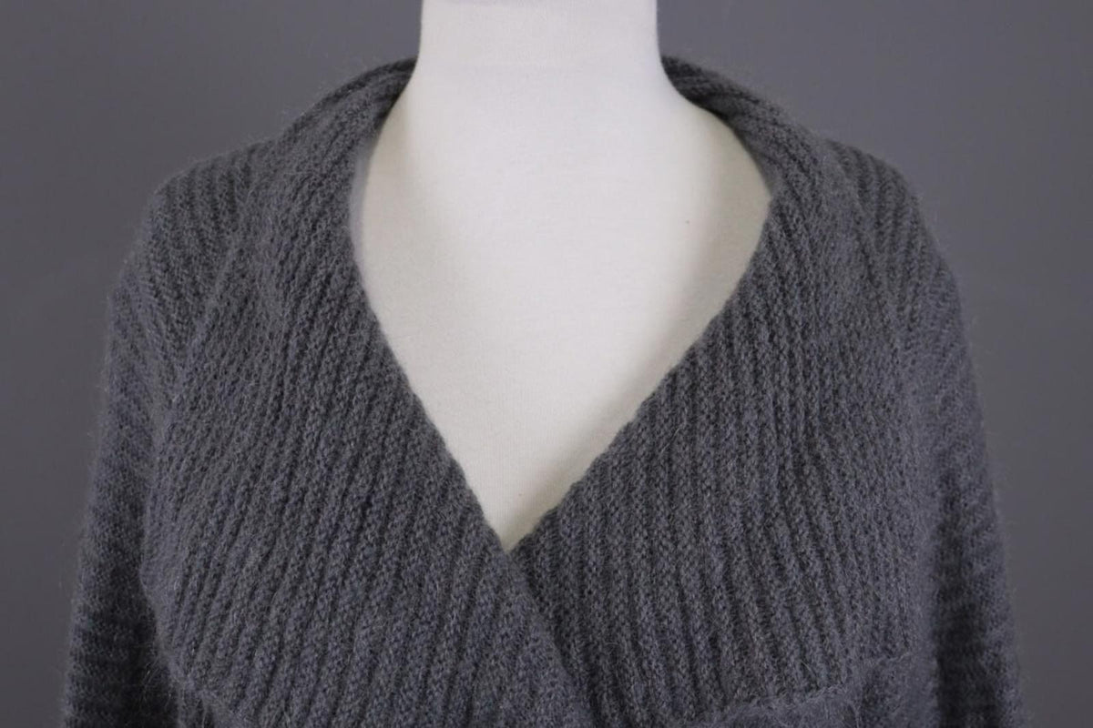 GUDRUN SJODEN Gray Ribbed Mohair Wool Cape Wrape Cardigan Sweater – Size XL