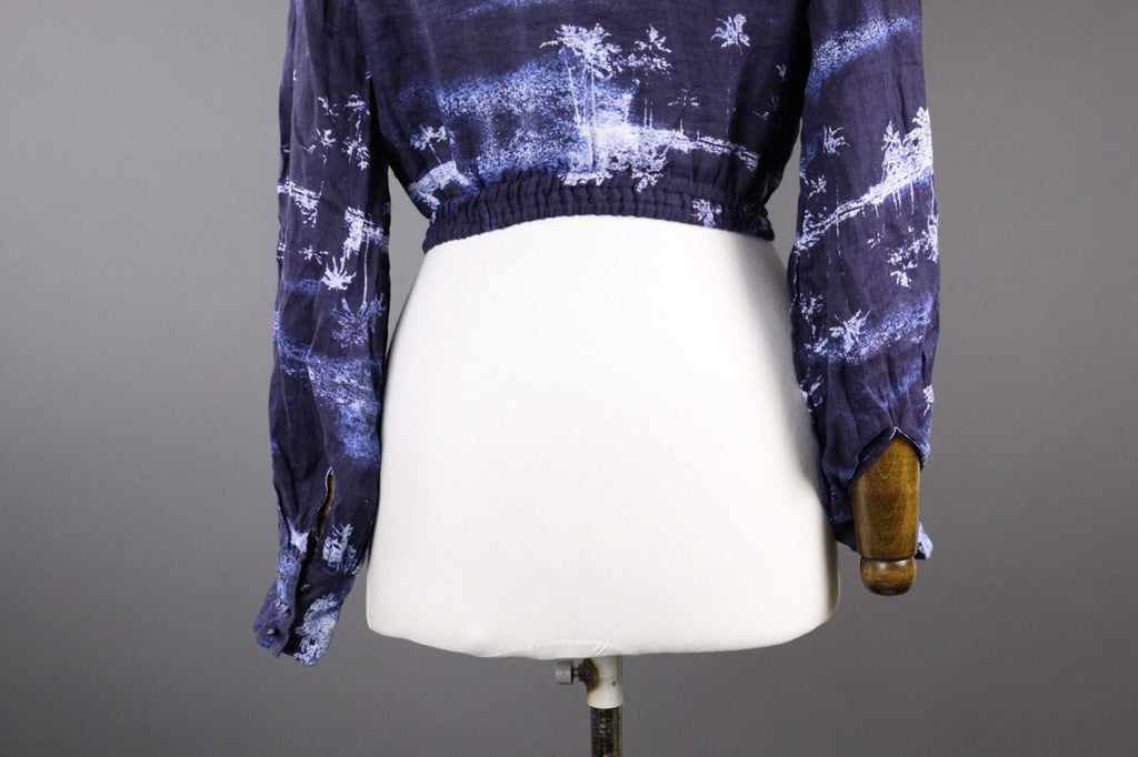 120% LINO Designer Floral Summer Casual Party Cocktail Blouse Shirt – Size M