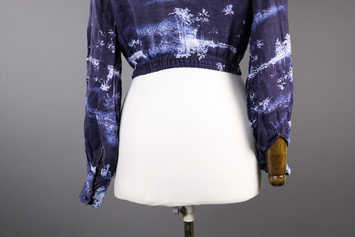 120% LINO Designer Floral Summer Casual Party Cocktail Blouse Shirt – Size M