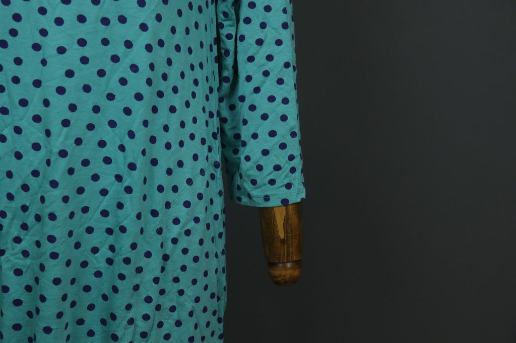 GUDRUN SJODEN Green Blue Polka Dot Round Neck Long Sleeve Tunic Dress – Size S
