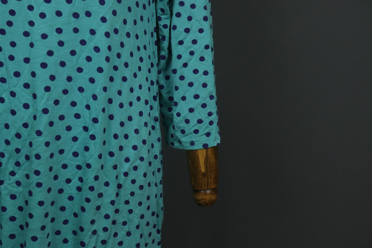 GUDRUN SJODEN Green Blue Polka Dot Round Neck Long Sleeve Tunic Dress – Size S