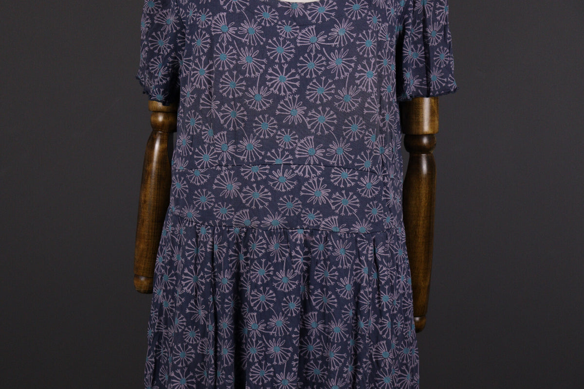 Deerberg Blue Floral Relaxed Summer Blouson A-Line Dress – Size L