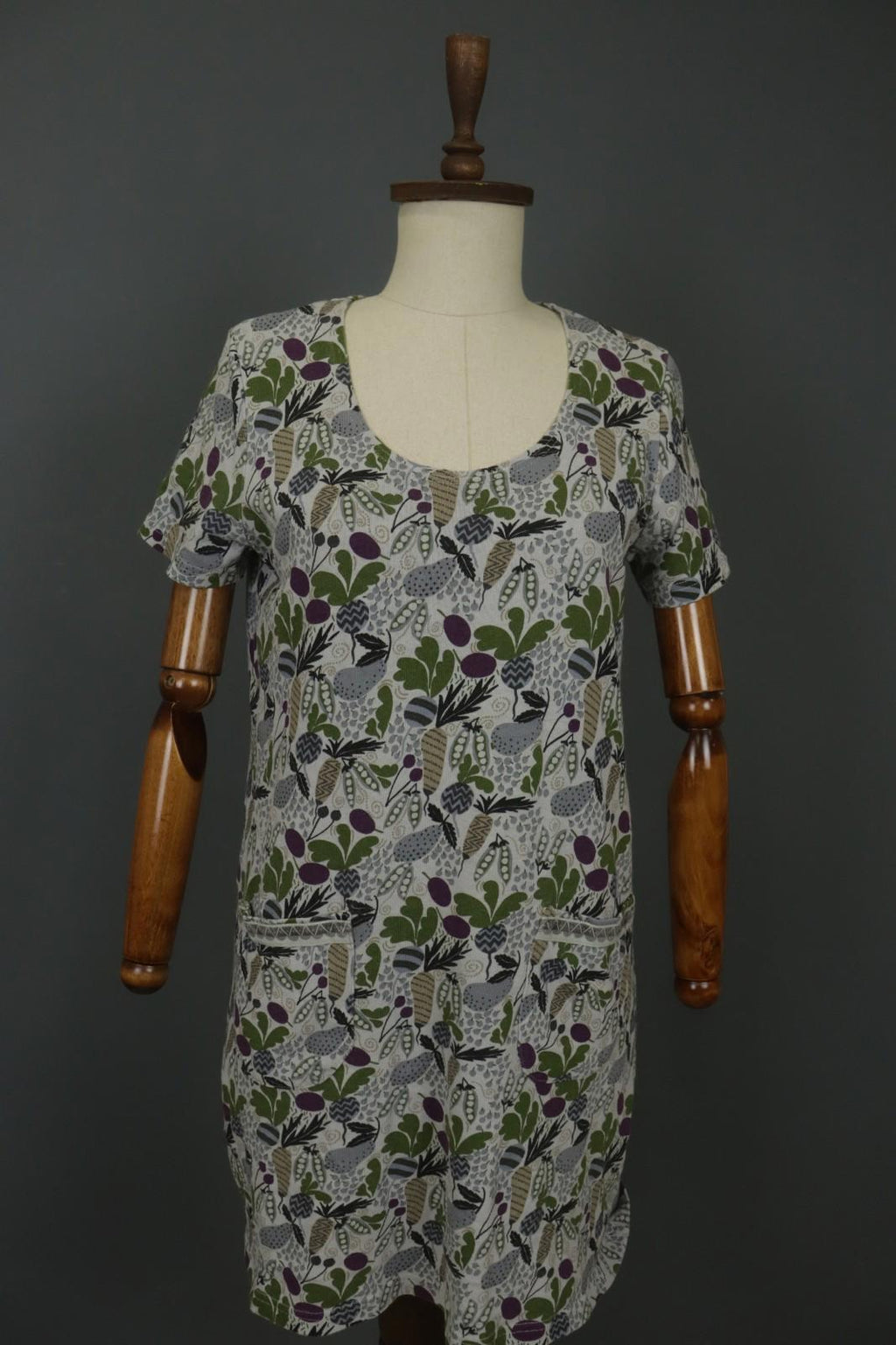GUDRUN SJODEN Multi Floral Cotton Round Neck Short Sleeve Shift Dress – Size M