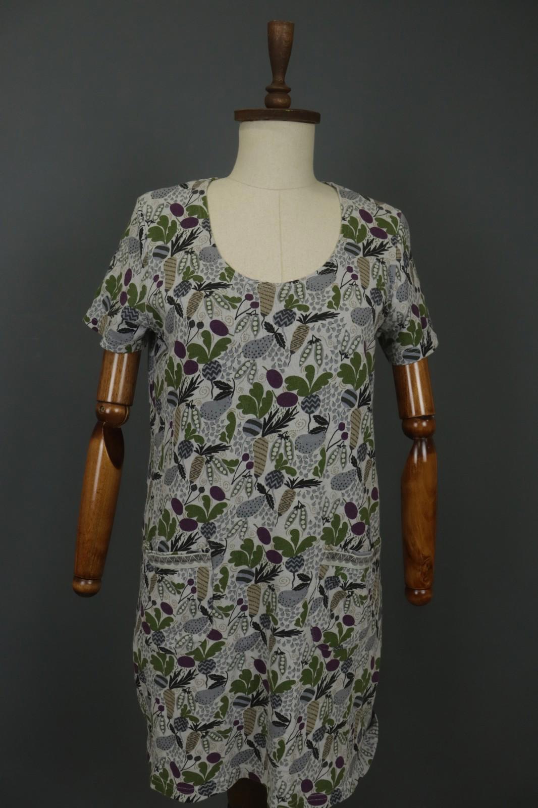 GUDRUN SJODEN Multi Floral Cotton Round Neck Short Sleeve Shift Dress – Size M