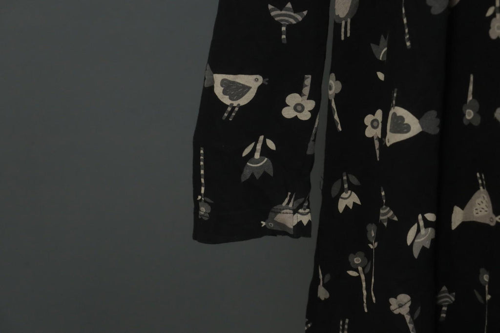 GUDRUN SJODEN Black Floral Long Sleeve Keyhole Neck Button Front Tunic Top Sz L