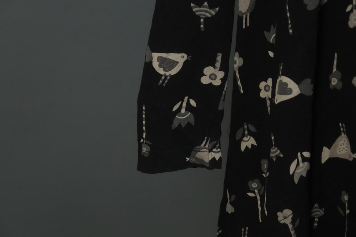 GUDRUN SJODEN Black Floral Long Sleeve Keyhole Neck Button Front Tunic Top Sz L