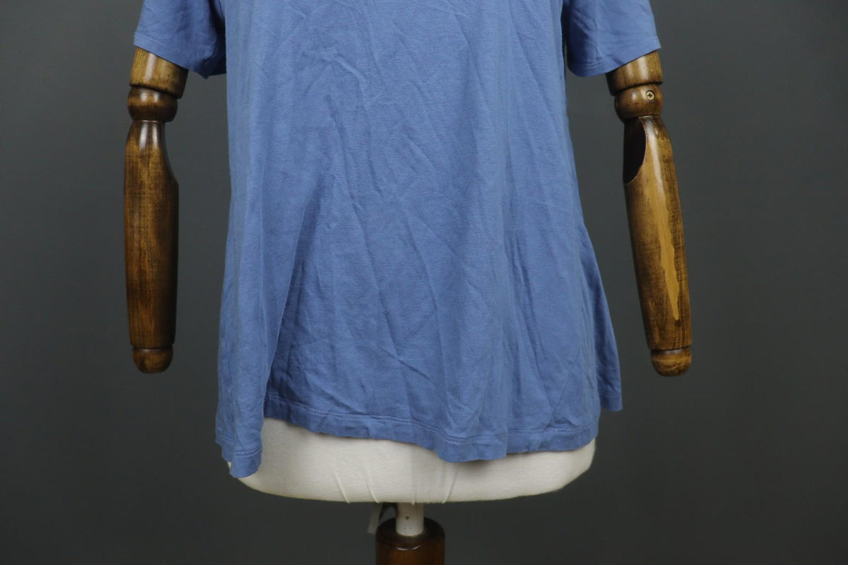 GUDRUN SJODEN Blue Cotton Short Sleeve Round Neck Pullover Blouse Top – Size L