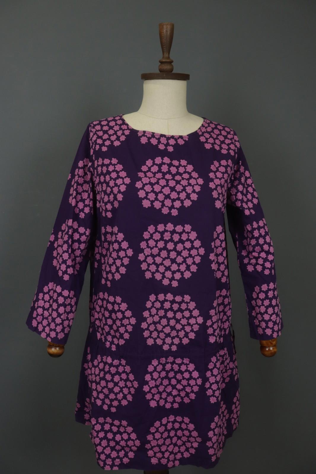 MARIMEKKO Mika Piirainen Purple Floral Cotton Long Sleeve Shift Dress – Size 36