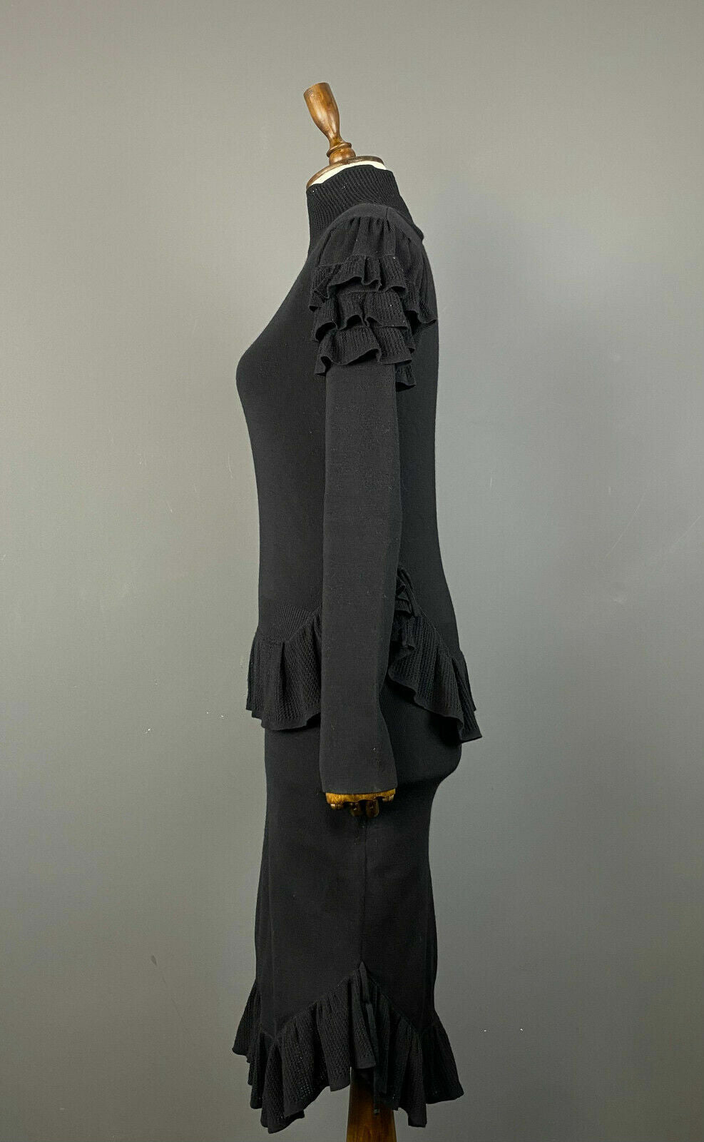 Dsquared2 Black Designer Lana Wool Long Sleeve Stretch Maxi Dress – Size M
