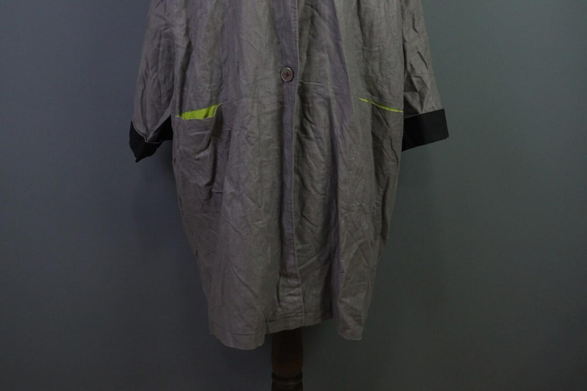 GUDRUN SJODEN Gray Windbreaker Linen Parka Oversized Coat Jacket – Size XL