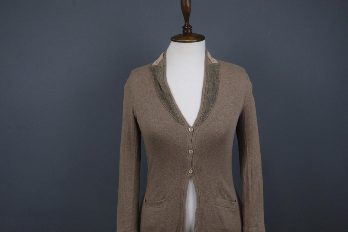 FABIANA FILIPPI Brown Shawl Collar Long Sleeve 3-Button Front Cardigan Sweater