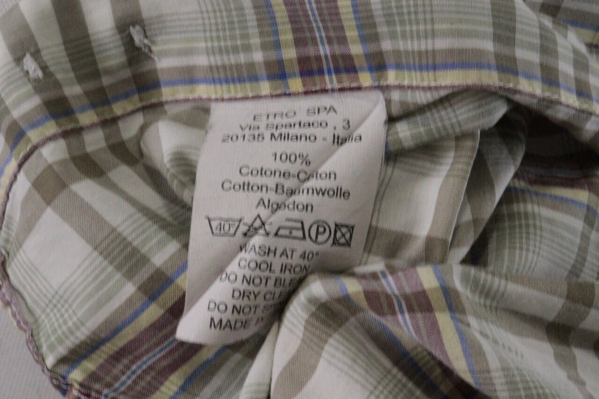 Etro Milano Beige Check Long Sleeve Button Down Shirt – Size XL