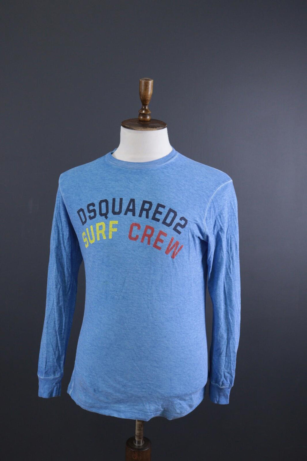 DSQUARED2 Blue Linen Long Sleeve Printed Top Sweatshirt – Size S