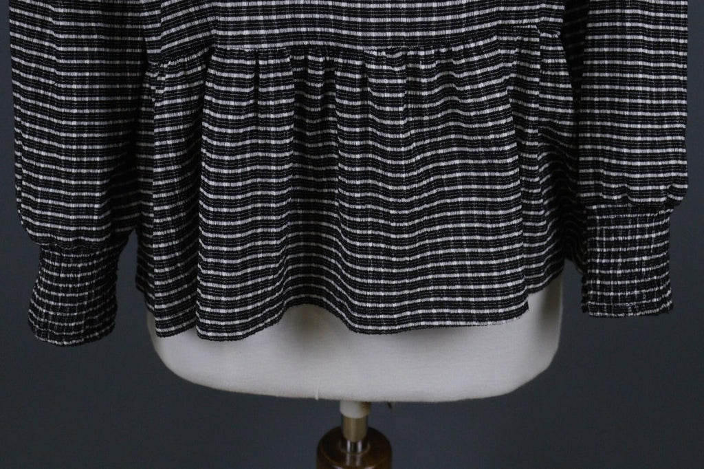 ZADIG & VOLTAIRE Black and White Casual Long Sleeve Round Neck Top Blouse
