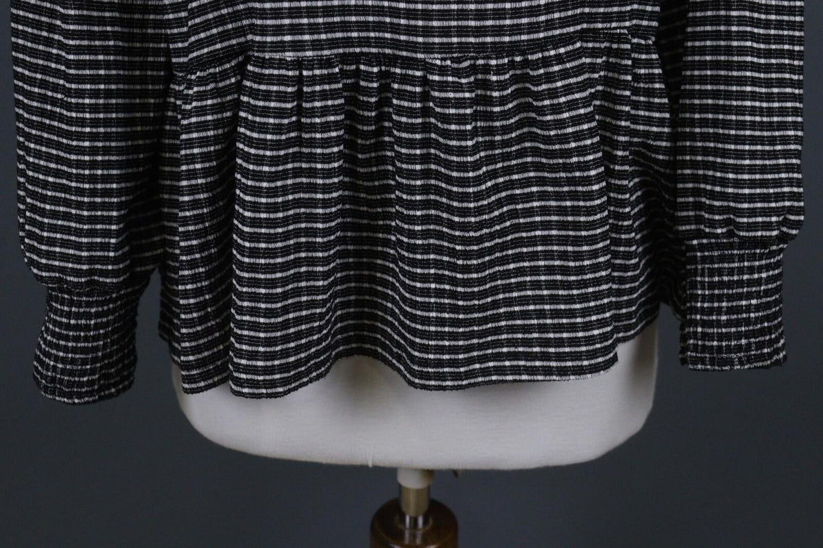 ZADIG & VOLTAIRE Black and White Casual Long Sleeve Round Neck Top Blouse