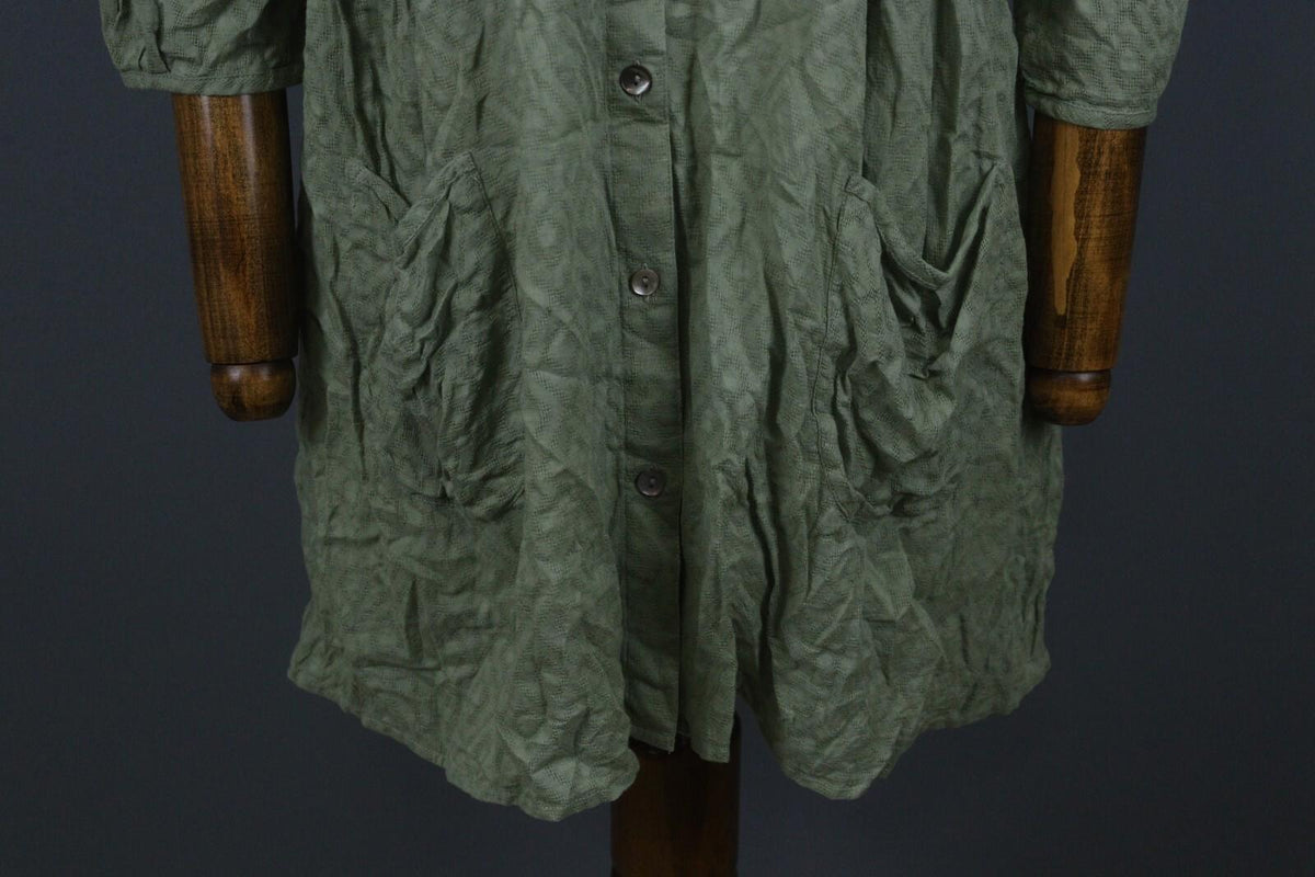 GUDRUN SJODEN Green 3/4 Sleeve Button Front Shirt Dress