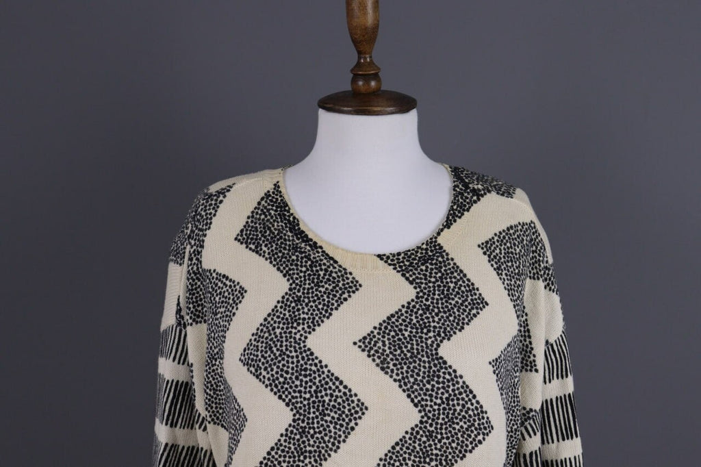 Gudrun Sjoden Beige Zig Zag 3/4 Sleeve Knit Sweater – Size S