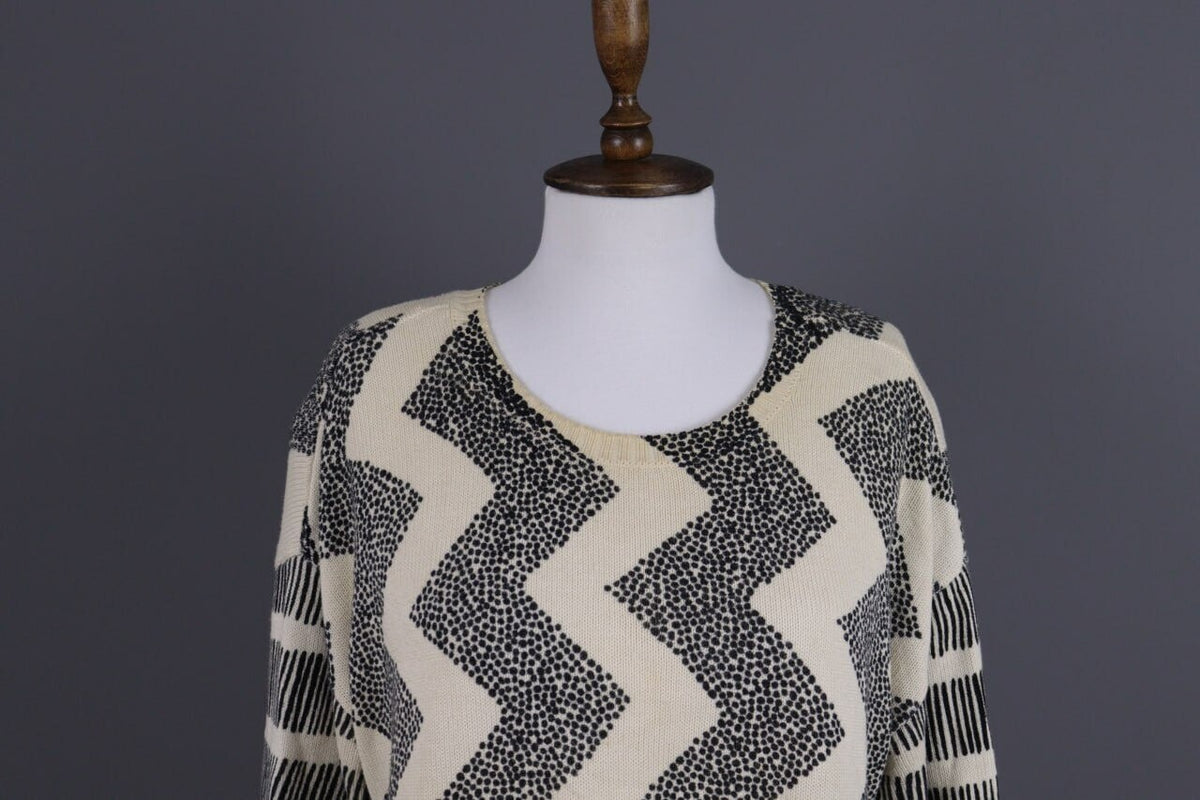 Gudrun Sjoden Beige Zig Zag 3/4 Sleeve Knit Sweater – Size S
