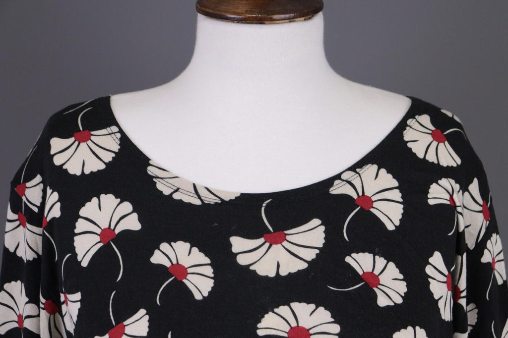 GUDRUN SJODEN Black Floral Relaxed Long Sleeve Blouson Midi Dress – Size L