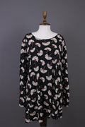 GUDRUN SJODEN Black Floral Relaxed Long Sleeve Blouson Midi Dress – Size L