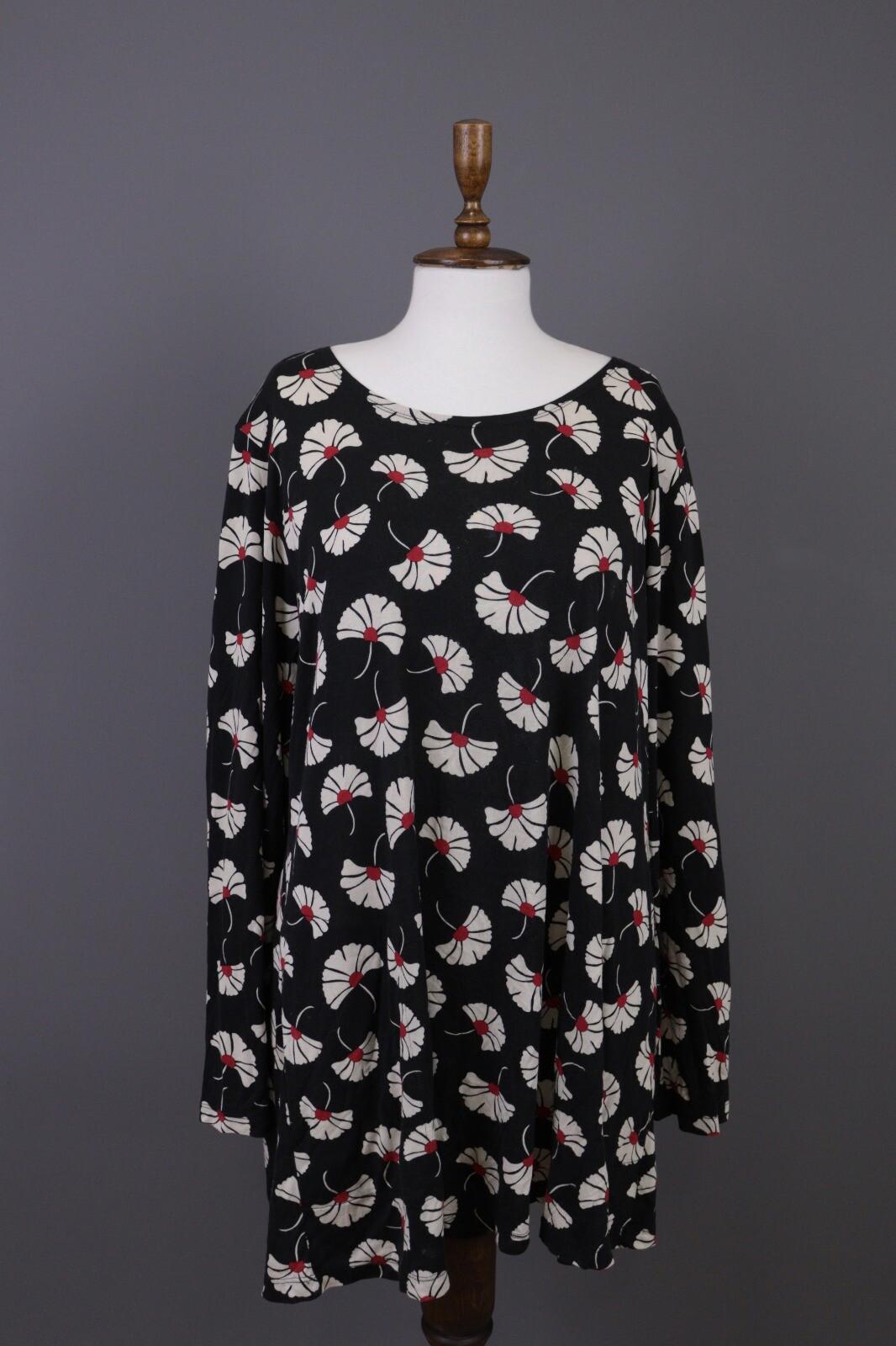 GUDRUN SJODEN Black Floral Relaxed Long Sleeve Blouson Midi Dress – Size L