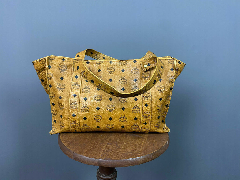 MCM Brown Leather Monogram Logo Tote Bag Shoulder Bag – Women's