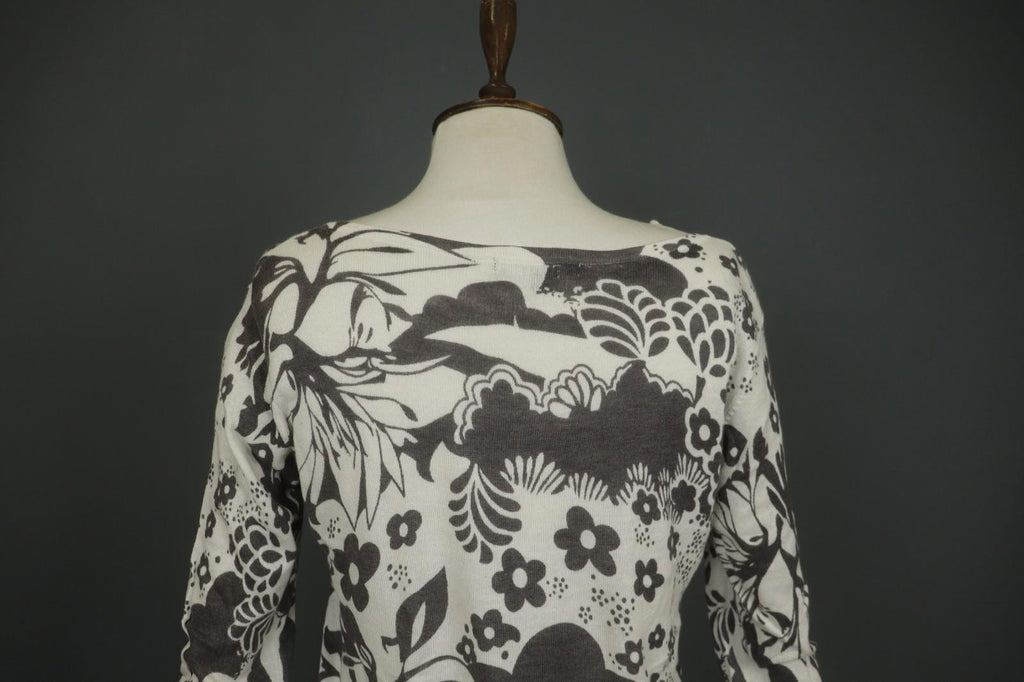 ST-MARTIN'S Black White Floral Knitted Raglan Sleeve Button Front Sweater – Size M
