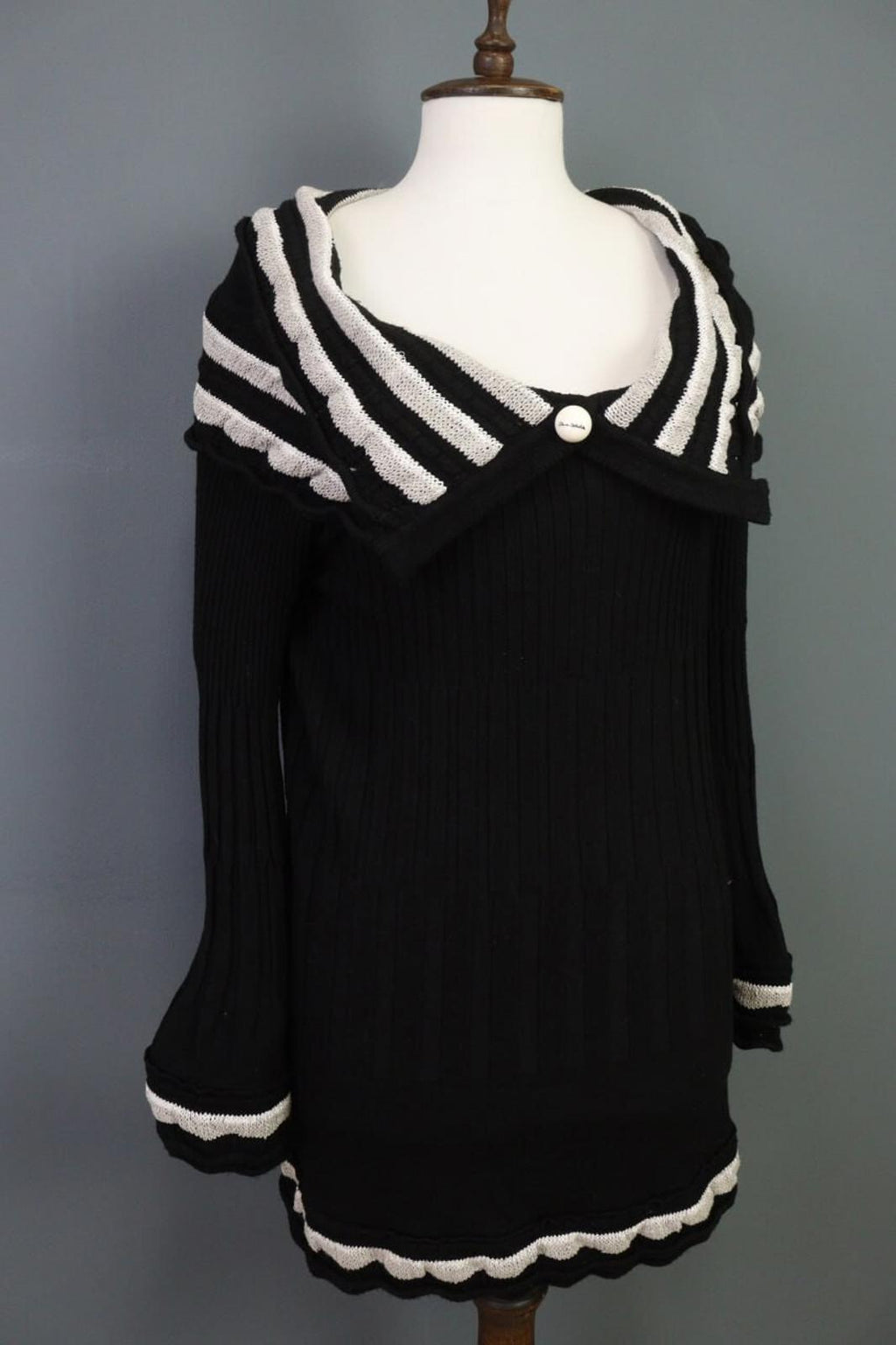 ELISA CAVALETTI Sono Italiano Black Knit A-Line Ultra Long Sleeve Dress